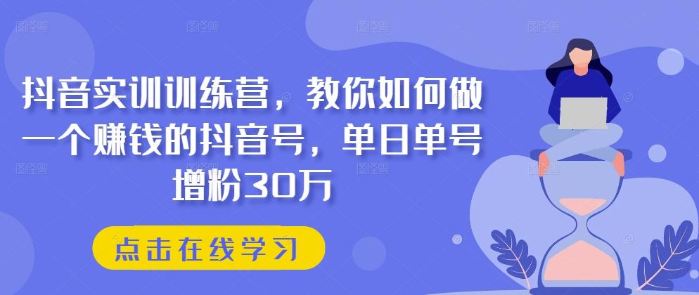 抖音实训训练营，教你如何做一个赚钱的抖音号，单日单号增粉30万-金易项目网