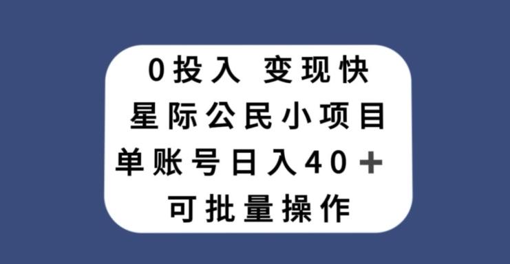 0投入，变现快，星际公民小项目，单账号一天收益40+，可批量操作-金易项目网