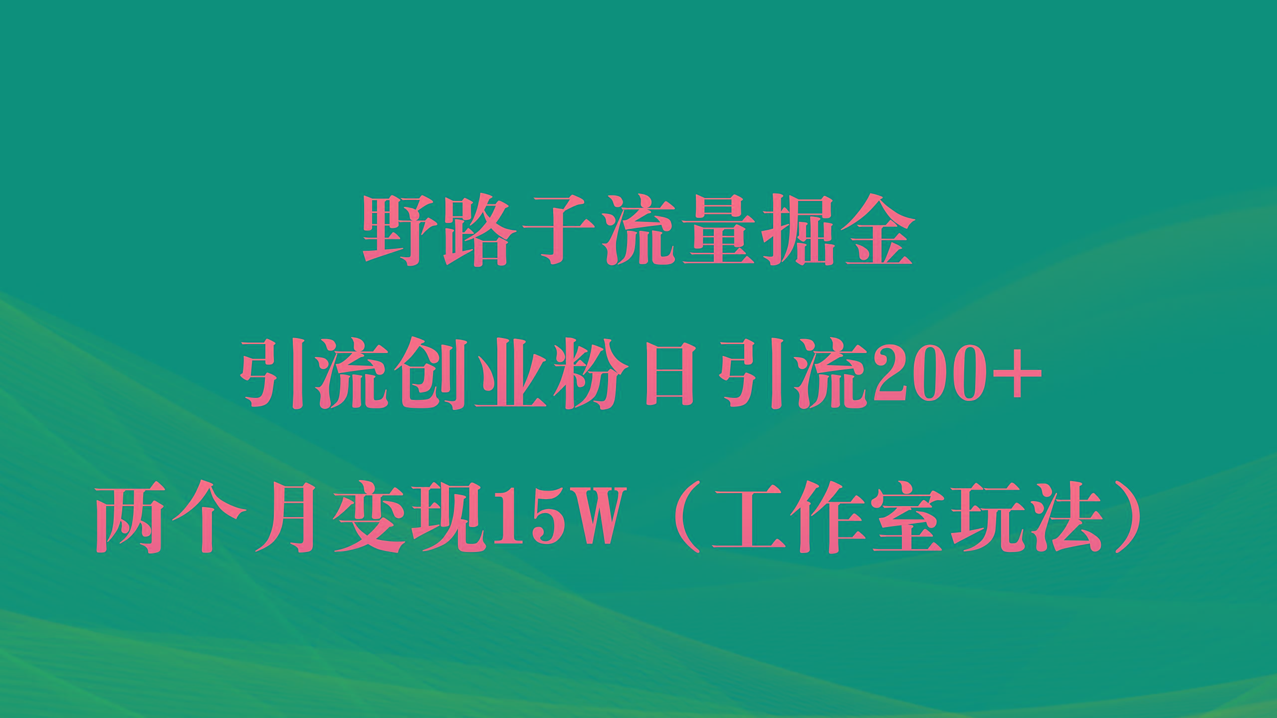 (9513期)野路子流量掘金，引流创业粉日引流200+，两个月变现15W(工作室玩法))-金易项目网