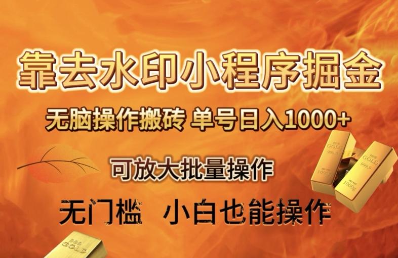 靠去水印小程序无脑操作搬砖，单号日入1000+保姆级教程可放大批量操作【揭秘】-金易项目网