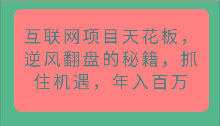 互联网项目天花板，逆风翻盘的秘籍，抓住机遇，年入百万-金易项目网