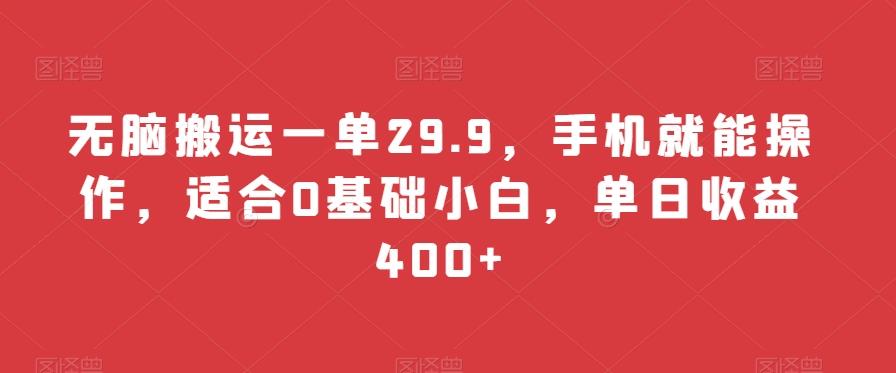 无脑搬运一单29.9，手机就能操作，适合0基础小白，单日收益400+-金易项目网