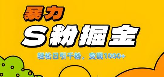 单人单机日引千粉，变现1k+，S粉流量掘金计划攻略【揭秘】-金易项目网