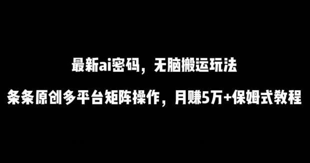 最新ai流量密码，傻瓜式搬运玩法，条条原创，多平台矩阵操作，月赚5万+保姆式教程【揭秘】-金易项目网