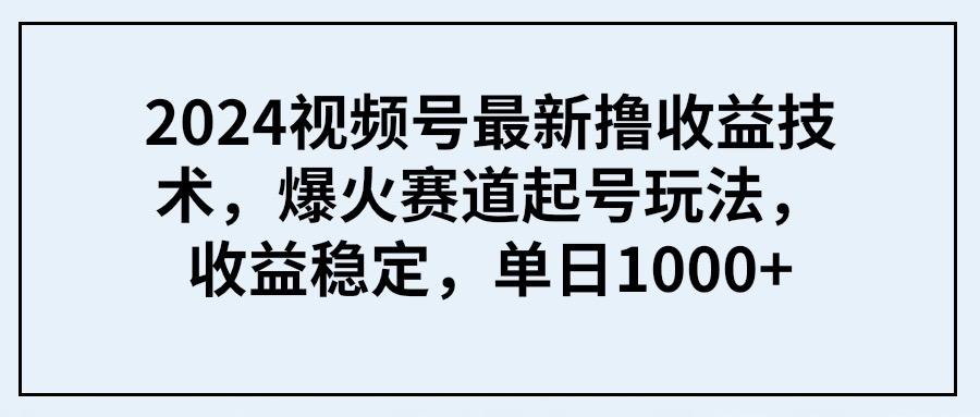 (9651期) 2024视频号最新撸收益技术，爆火赛道起号玩法，收益稳定，单日1000+-金易项目网