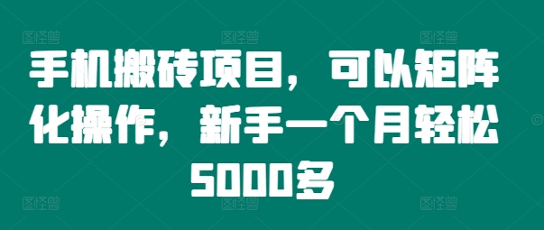 手机搬砖项目，可以矩阵化操作，新手一个月轻松5000多-金易项目网