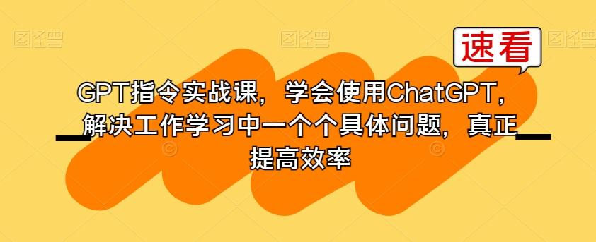 GPT指令实战课，学会使用ChatGPT，解决工作学习中一个个具体问题，真正提高效率-金易项目网