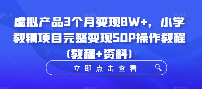 虚拟产品3个月变现8W+，小学教辅项目完整变现SOP操作教程(教程+资料)-金易项目网