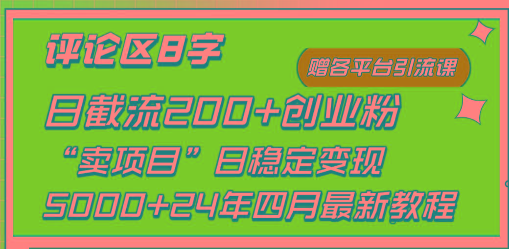 (9851期)评论区8字日载流200+创业粉  日稳定变现5000+24年四月最新教程！-金易项目网
