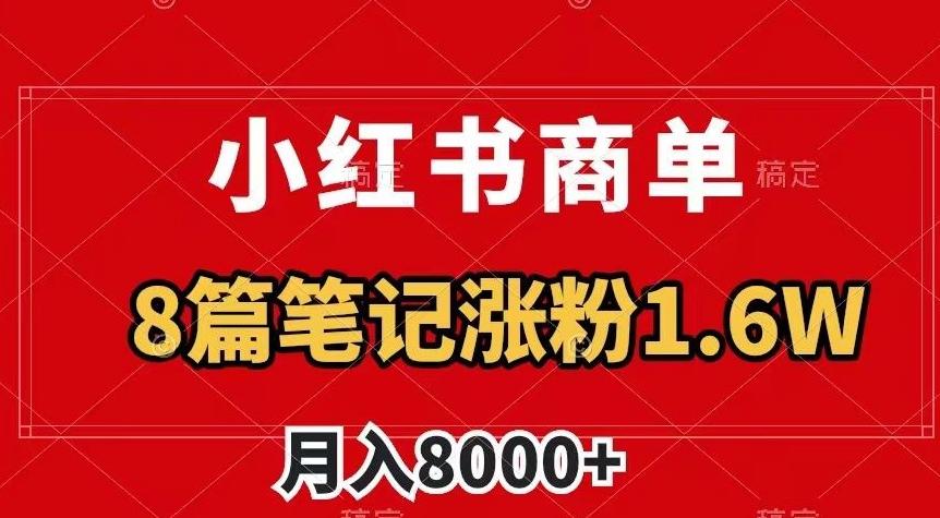 小红书商单最新玩法，8篇笔记涨粉1.6w，作品制作简单，月入8000+【揭秘】-金易项目网
