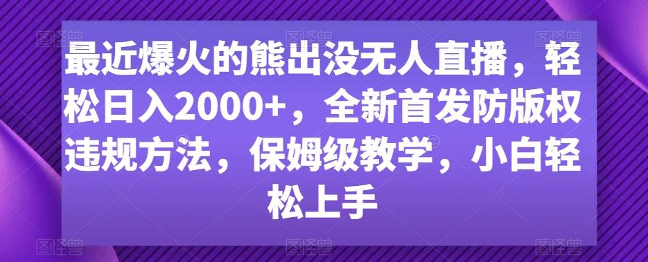 最近爆火的熊出没无人直播，轻松日入2000+，全新首发防版权违规方法【揭秘】-金易项目网