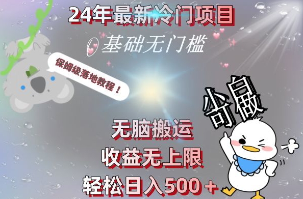 2024最新冷门项目，无脑搬运，收益无上限，轻松日入500＋，保姆级落地教程-金易项目网