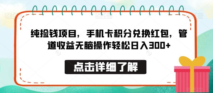 纯捡钱项目，手机卡积分兑换红包，管道收益无脑操作轻松日入300+-金易项目网