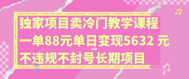 独家项目卖冷门教学课程一单88元单日变现5632元违规不封号长期项目【揭秘】-金易项目网