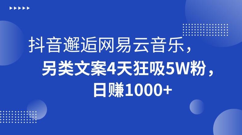 抖音邂逅网易云音乐，另类文案4天狂吸5W粉，日赚1000+【揭秘】-金易项目网