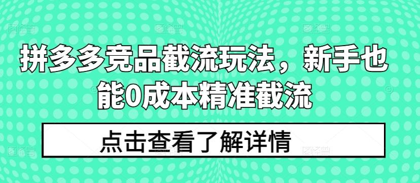 拼多多竞品截流玩法，新手也能0成本精准截流-金易项目网