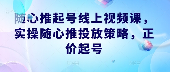 随心推起号线上视频课，实操随心推投放策略，正价起号-金易项目网