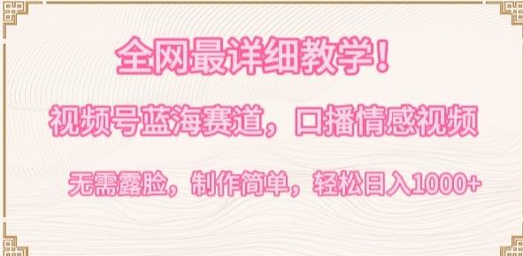 全网最详细教学，视频号蓝海赛道，口播情感视频，无需露脸，制作简单，轻松实现日入1000+【揭秘】-金易项目网