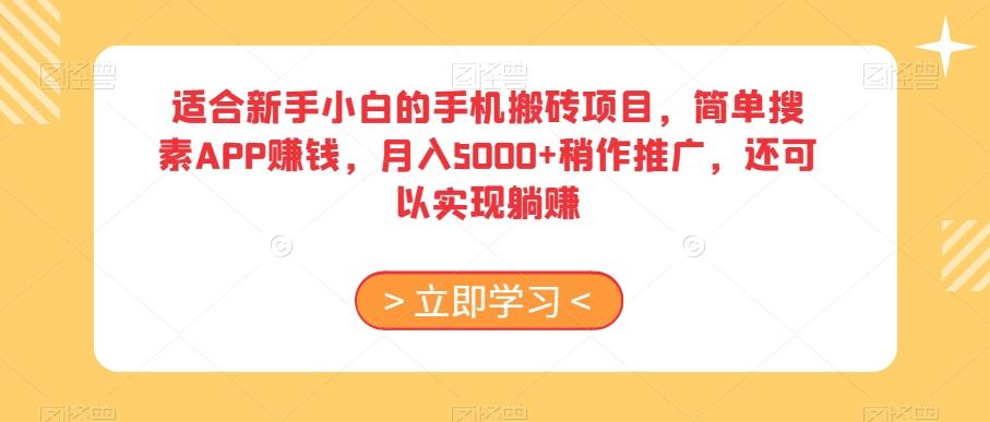 适合新手小白的手机搬砖项目，简单搜素APP赚钱，月入5000+稍作推广，还可以实现躺赚【揭秘】-金易项目网