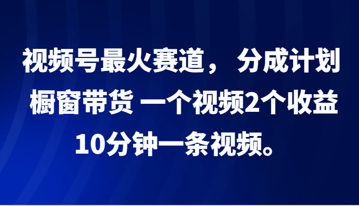 视频号最火赛道， 分成计划， 橱窗带货，一个视频2个收益，10分钟一条视频。-金易项目网