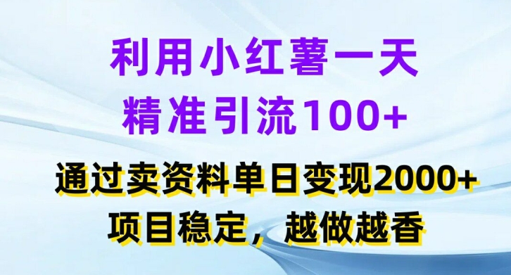 利用小红书一天精准引流100+，通过卖项目单日变现2k+，项目稳定，越做越香【揭秘】-金易项目网