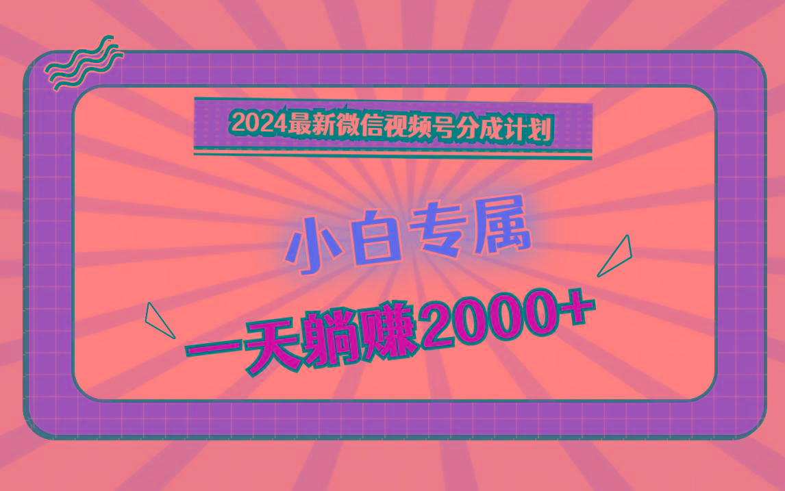 2024最新微信视频号分成计划，对新人友好，一天躺赚2000+-金易项目网