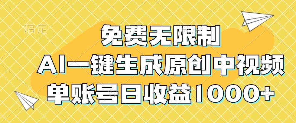 免费无限制，AI一键生成原创中视频，单账号日收益1000+-金易项目网