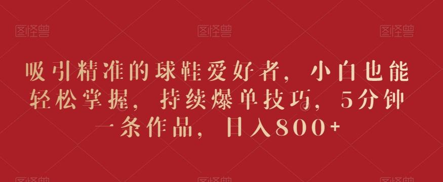 吸引精准的球鞋爱好者，小白也能轻松掌握，持续爆单技巧，5分钟一条作品，日入800+【揭秘】-金易项目网