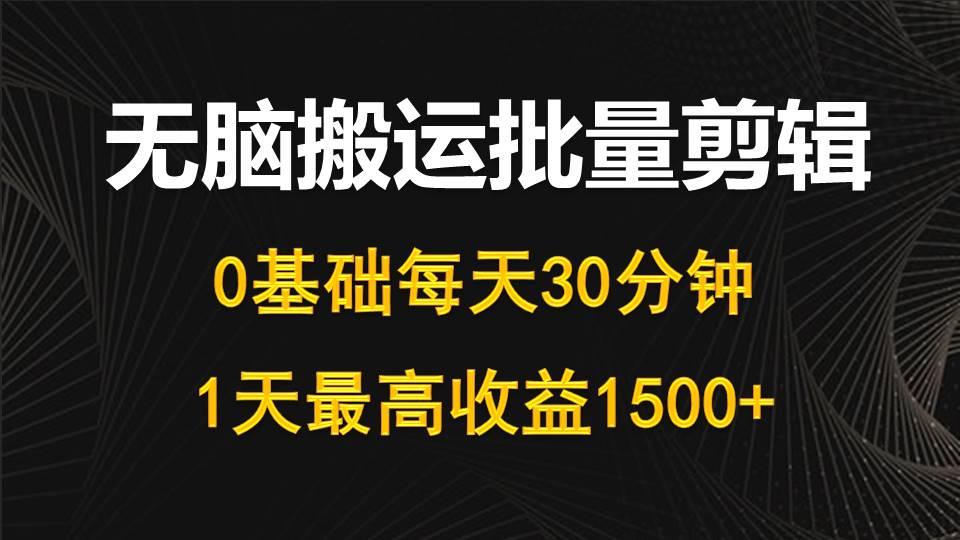 (10008期)每天30分钟，0基础无脑搬运批量剪辑，1天最高收益1500+-金易项目网