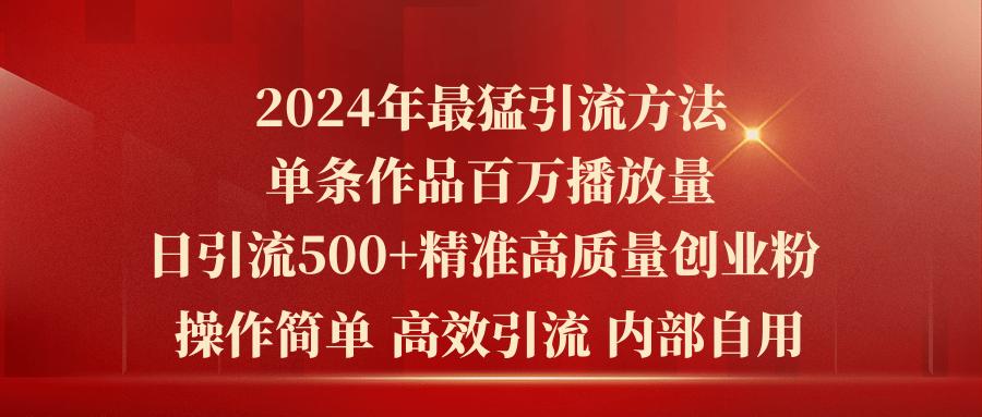 2024年最猛暴力引流方法，单条作品百万播放 单日引流500+高质量精准创业粉-金易项目网
