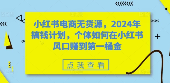 小红书电商无货源，2024年搞钱计划，个体如何在小红书风口赚到第一桶金-金易项目网