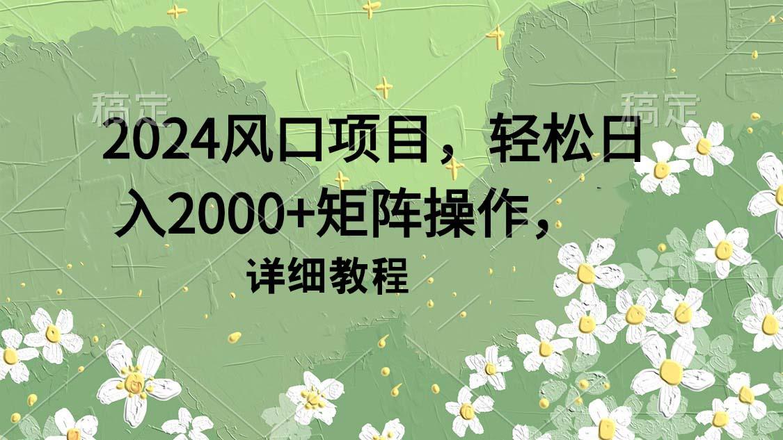(9652期)2024风口项目，轻松日入2000+矩阵操作，详细教程-金易项目网