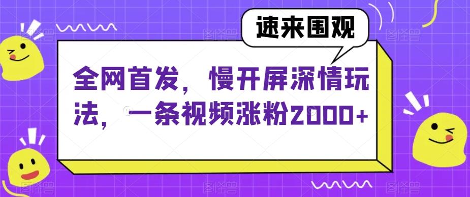 全网首发，慢开屏深情玩法，一条视频涨粉2000+【揭秘】-金易项目网