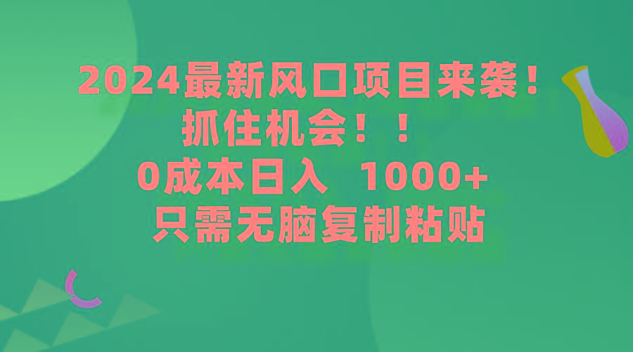 (9899期)2024最新风口项目来袭，抓住机会，0成本一部手机日入1000+，只需无脑复…-金易项目网