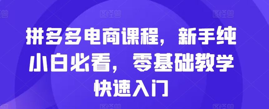 拼多多电商课程，新手纯小白必看，零基础教学快速入门-金易项目网
