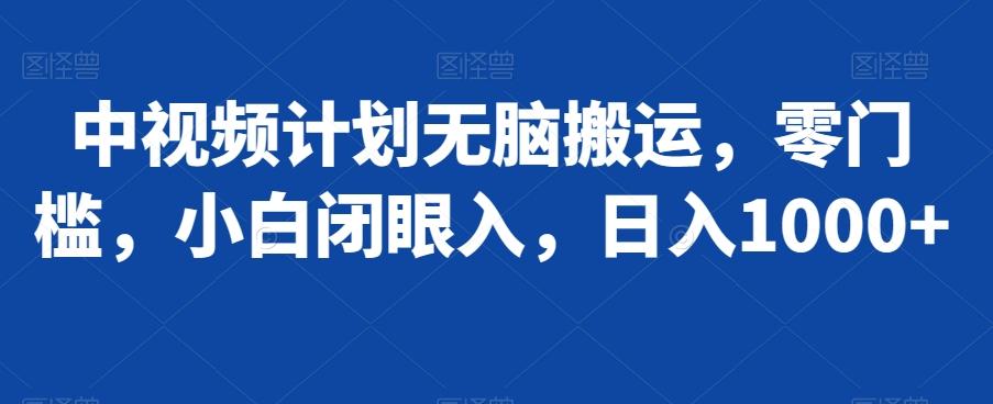 中视频计划无脑搬运，零门槛，小白闭眼入，日入1000+-金易项目网