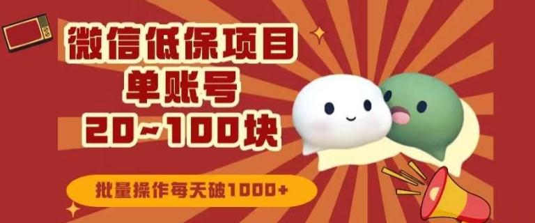 微信领低保单账号20元-100元，批量操作每天破1000+-金易项目网