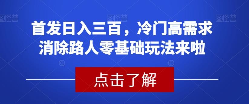 首发日入三百，冷门高需求消除路人零基础玩法来啦【揭秘】-金易项目网