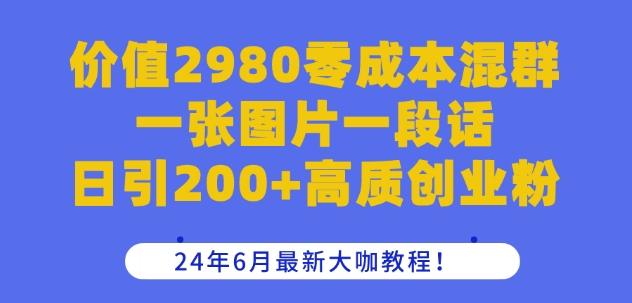 价值2980零成本混群一张图片一段话日引200+高质创业粉，24年6月最新大咖教程【揭秘】-金易项目网