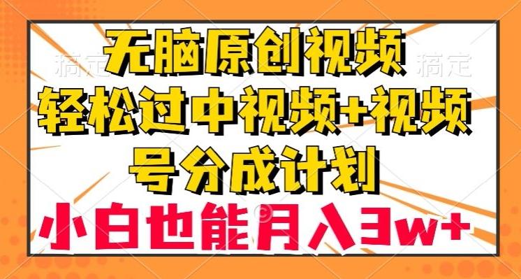 无脑原创视频，轻松过中视频+视频号分成计划，小白也能月入3w+【揭秘】-金易项目网