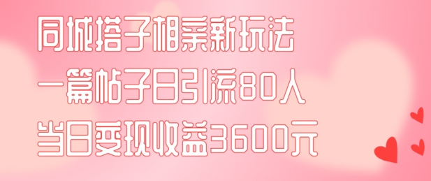 同城搭子相亲新玩法一篇帖子引流80人当日变现3600元(项目教程+实操教程)【揭秘】-金易项目网