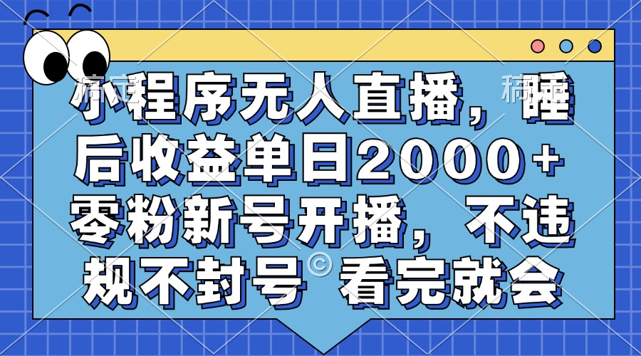 小程序无人直播，睡后收益单日2000+ 零粉新号开播，不违规不封号 看完就会-金易项目网