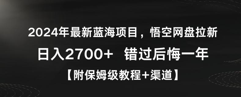 2024年最新蓝海项目，悟空网盘拉新，日入2700+错过后悔一年【附保姆级教程+渠道】【揭秘】-金易项目网