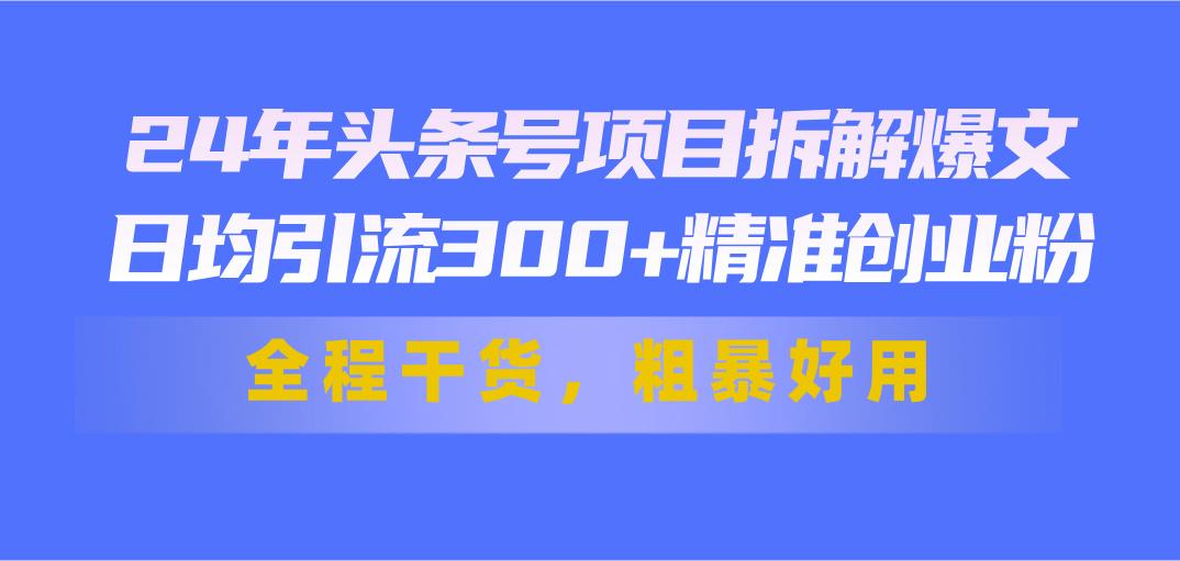 24年头条号项目拆解爆文，日均引流300+精准创业粉，全程干货，粗暴好用-金易项目网