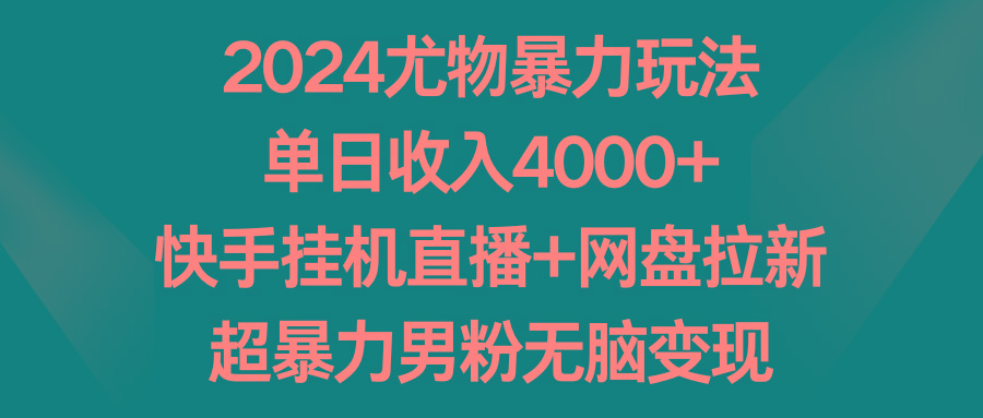 2024尤物暴力玩法 单日收入4000+快手挂机直播+网盘拉新 超暴力男粉无脑变现-金易项目网