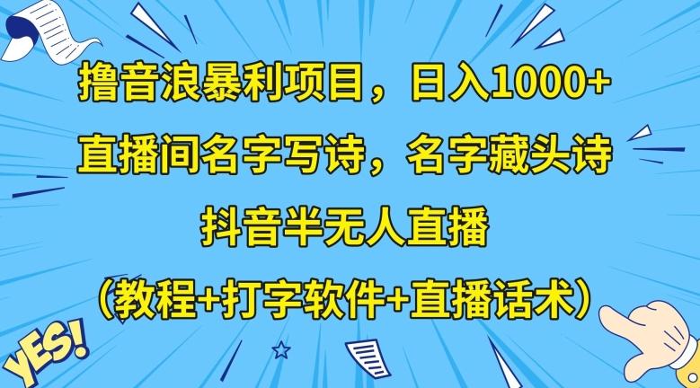 撸音浪暴利项目，日入1000+，直播间名字写诗，名字藏头诗，抖音半无人直播（教程+打字软件+直播话术）【揭秘】-金易项目网