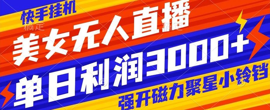 快手挂机，美女无人直播，强开磁力聚星小铃铛，日入3000+-金易项目网