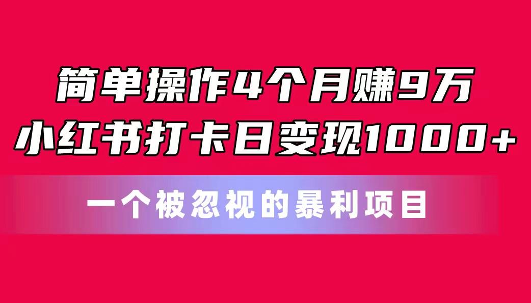 简单操作4个月赚9万！小红书打卡日变现1000+！一个被忽视的暴力项目-金易项目网