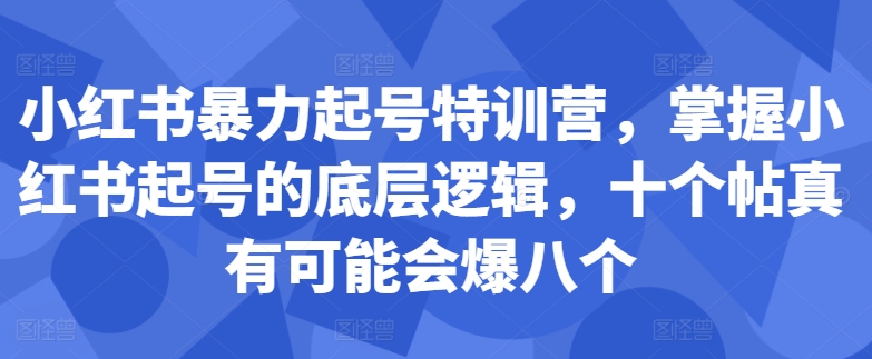 小红书暴力起号特训营，掌握小红书起号的底层逻辑，十个帖真有可能会爆八个-金易项目网
