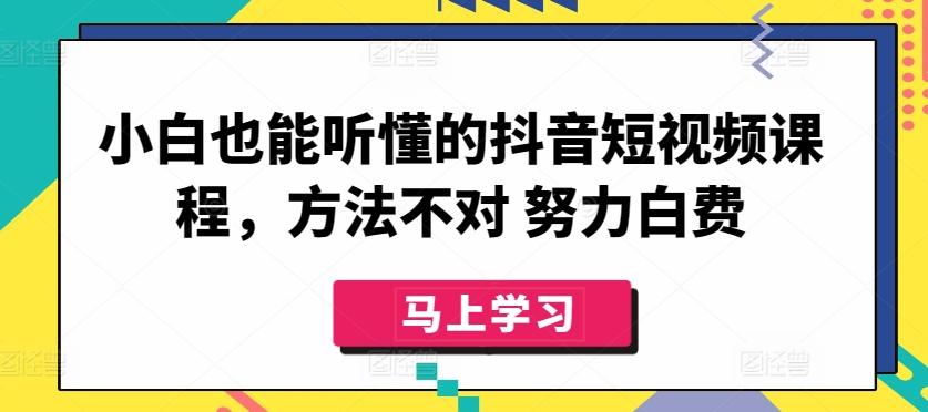 小白也能听懂的抖音短视频课程，方法不对 努力白费-金易项目网